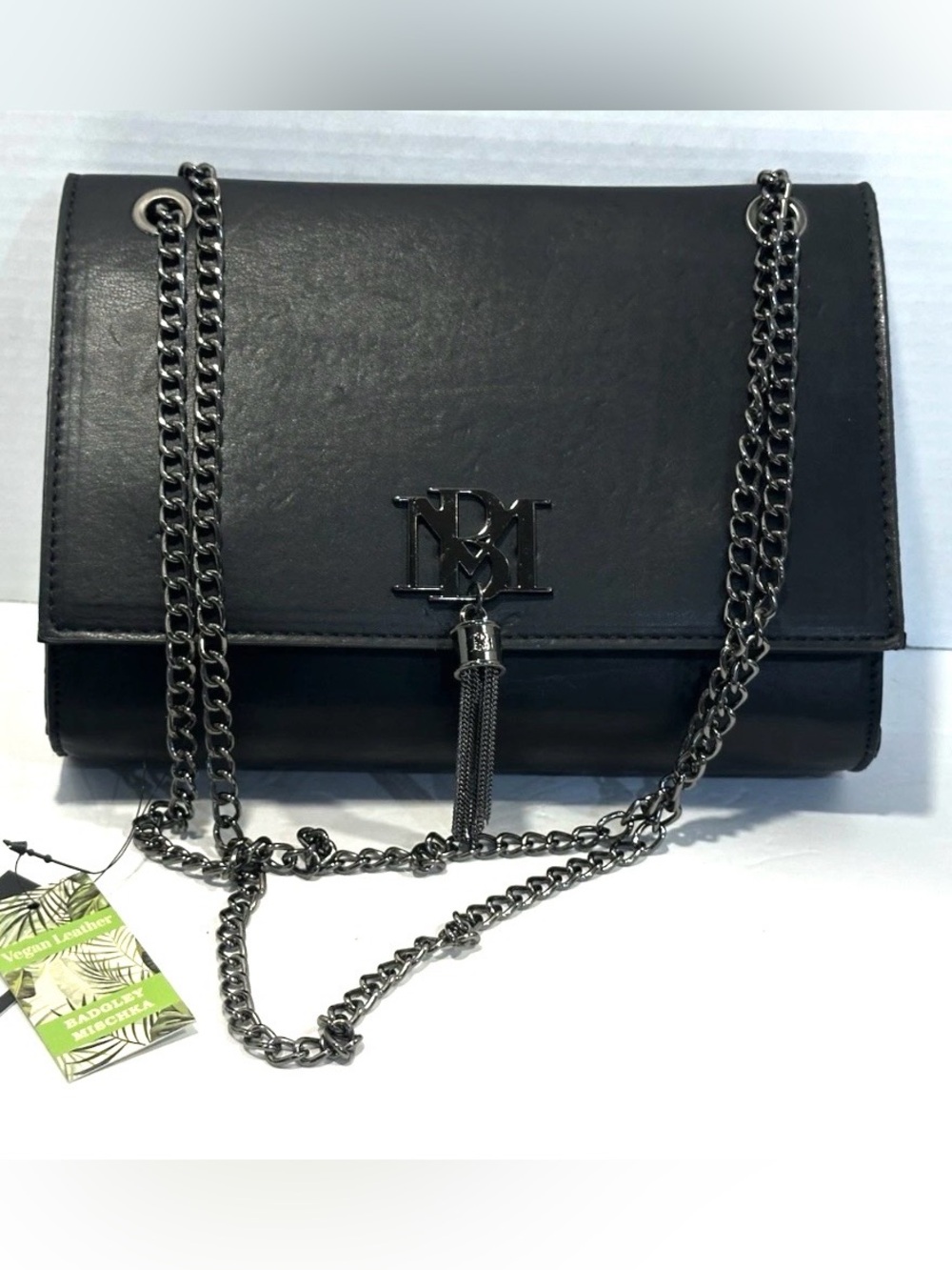 Badgley Mischka Black Chain Shoulder Bag with Tassel